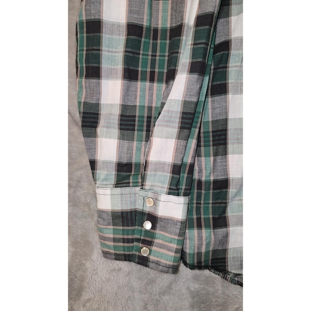 Wrangler Shirt Mens XL Rodeo Western Pearl Snap Cowboy Green Plaid Ranch Relaxed - Picture 6 of 14